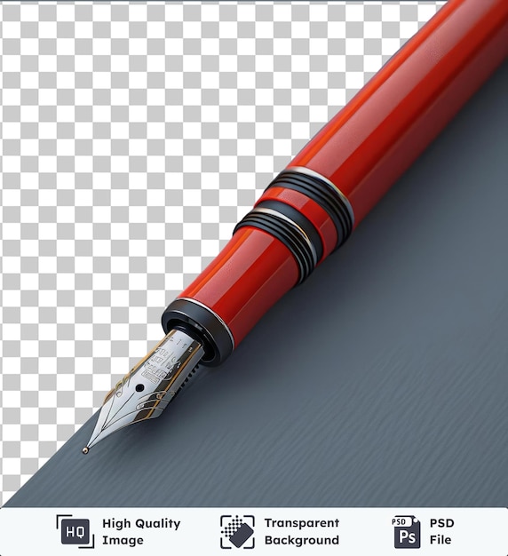 PSD transparent psd picture fountain pen with a red stripe and black stripe featuring a red and orange pen and a black and red stripe