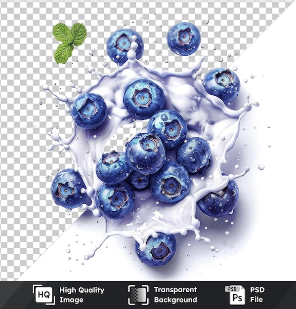 PSD transparent psd picture fresh blueberries splashing in cream isolated on transparent background