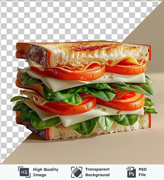 PSD transparent psd picture freshly made sandwiches with sliced red tomatoes and green leaves on a transparent background against a white wall with a dark shadow in the background