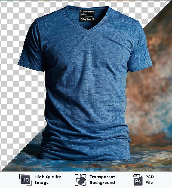 transparent psd picture front view capture a premium t shirt blue cotton material fabric label