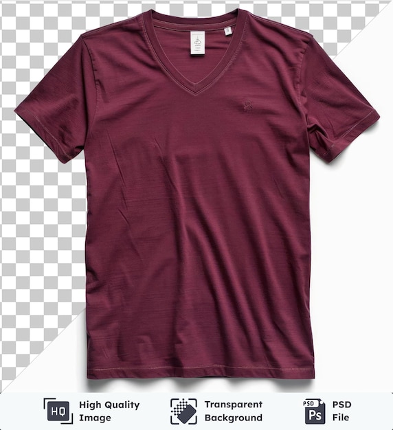 Transparent PSD picture front view capture a premium tshirt burgundy technical materials fabric label