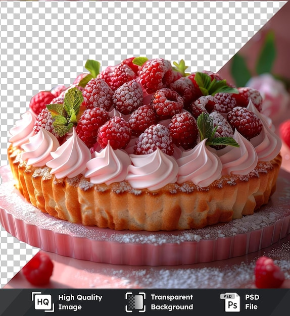 transparent psd picture linzer torte topped with fresh raspberries and green leaves