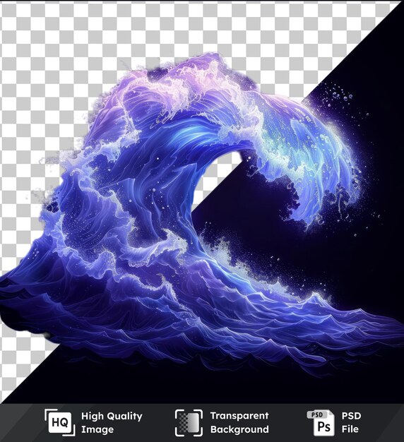 transparent psd picture neon paint waves vector symbol tide blue and white water splashing in the ocean