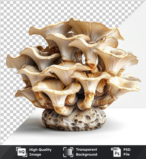 Transparent psd picture of oyster mushroom clusters isolated on transparent background against