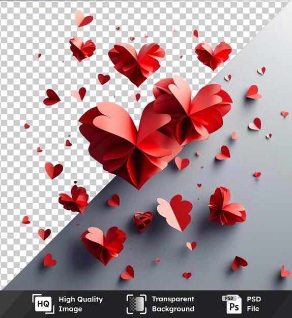 transparent psd picture paper red hearts mockup on a gray background