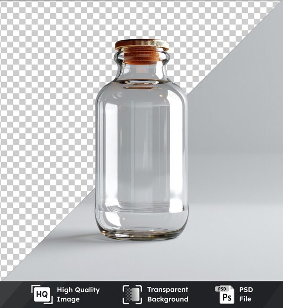 PSD transparent psd picture pharmacy glass bottle with brown top and shadow on white wall