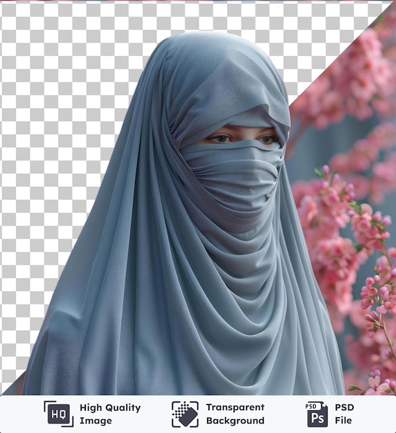 transparent psd picture ramadan traditional niqab with flowers in the background