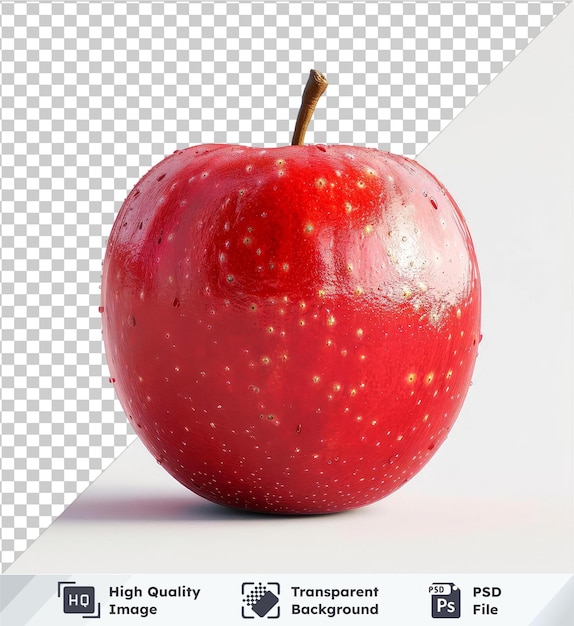 Transparent PSD picture of red apple with stem and shadow on transparent background