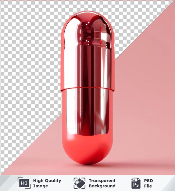 transparent psd picture red capsule medicine pill mockup on a pink background