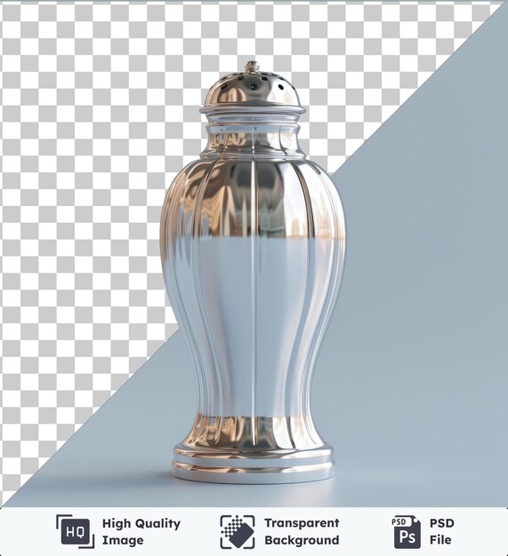 transparent psd picture salt shaker like object with a silver top and shiny reflection