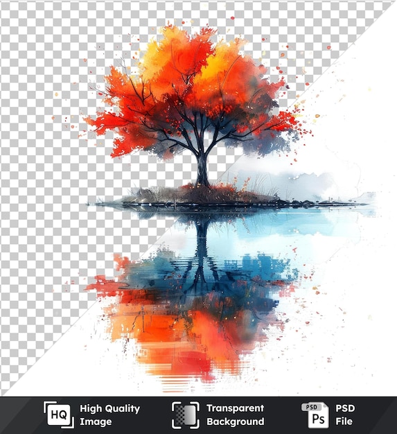 transparent psd picture serene watercolor art autumn night in peaceful colors on the water