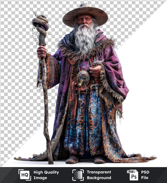 transparent psd picture set of 3d character old man mage isolated on transparent background