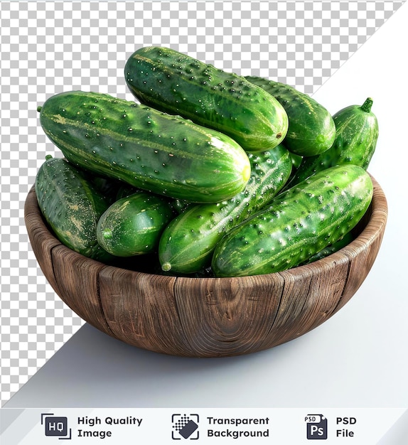 transparent psd picture set of cucumbers in a wooden bowl isolated on transparent background