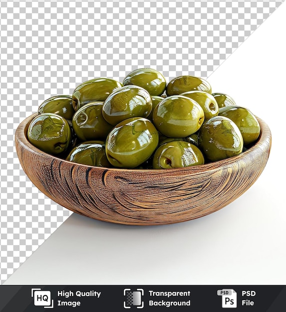 transparent psd picture set of olives in a wooden bowl isolated on transparent background