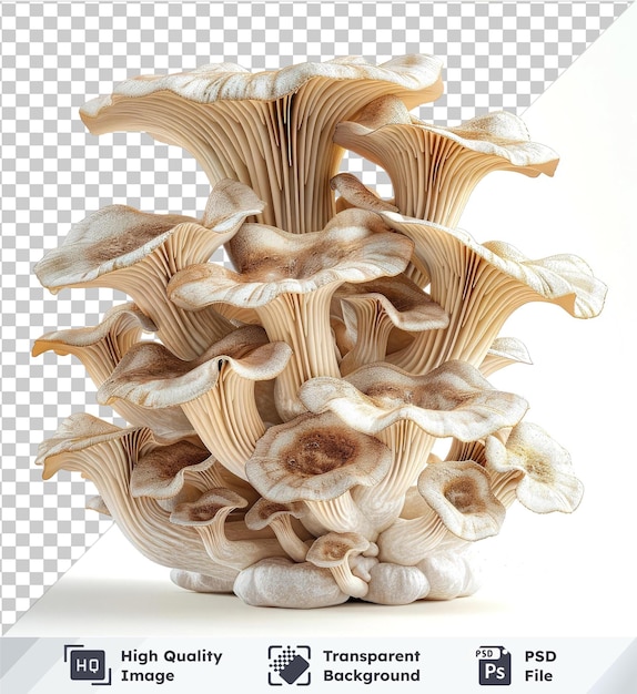 PSD transparent psd picture set of oyster mushroom development phases on white wall with white flower