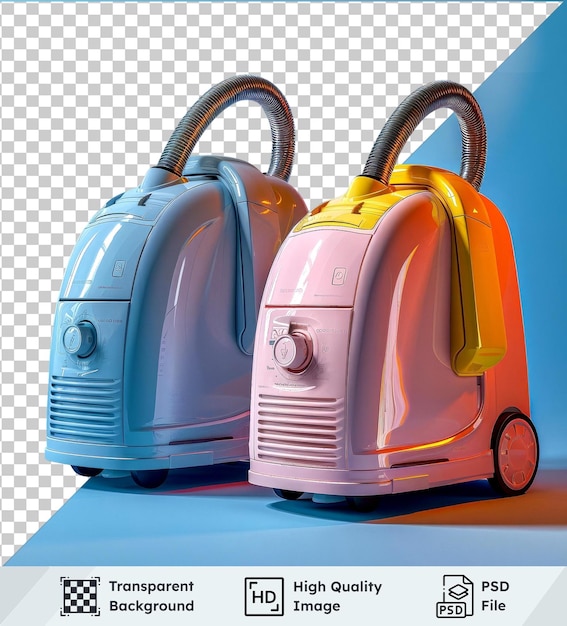 Transparent PSD picture set of three highquality portable appliances on a blue background