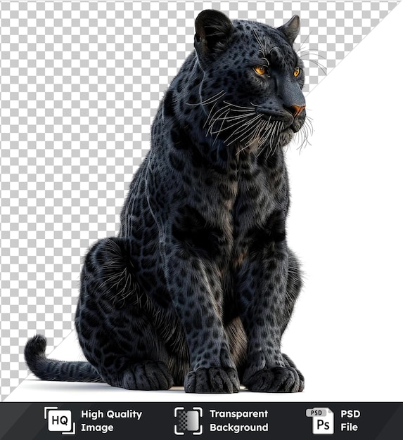 PSD transparent psd picture showcasing black leopard with pointy ears orange eyes yellow eyes white