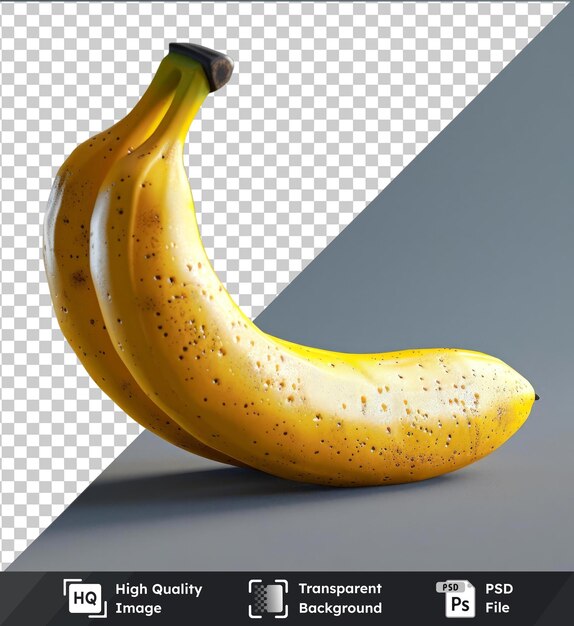 Transparent psd picture showcasing a levitating banana with black shadow and yellow foreground