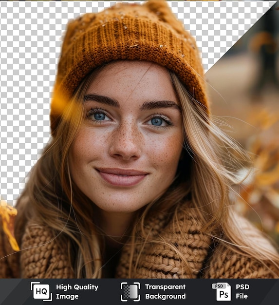 PSD transparent psd picture smiling woman in the autumn landscapexar