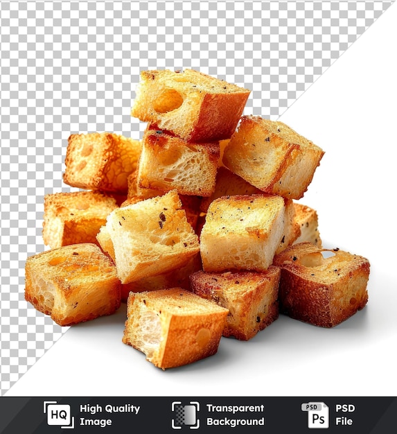 transparent psd picture stacked croutons pile isolated on transparent background