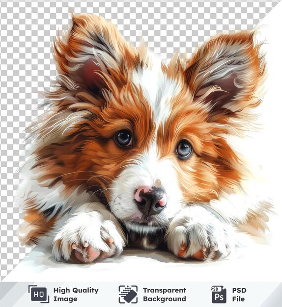 transparent psd picture vector baby dog with brown ears black and brown eyes and a pink nose