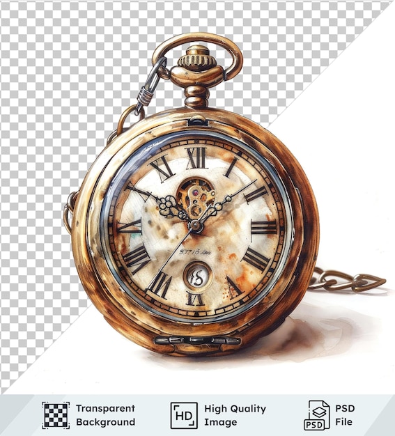 transparent psd picture vintage pocket watch isolated on isolated background watercolor illustration