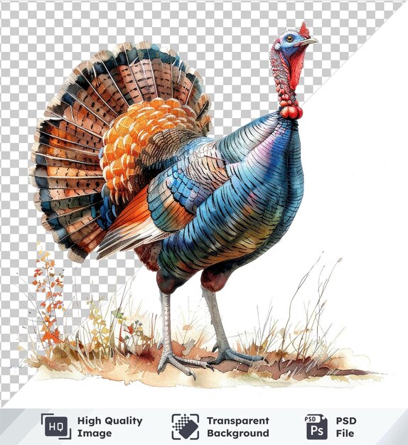 PSD transparent psd picture of a watercolor illustration featuring a turkey on an isolated background