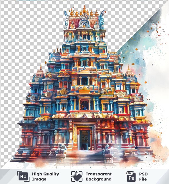 PSD transparent psd picture watercolor illustration of a hindu temple in india handdrawn illustration