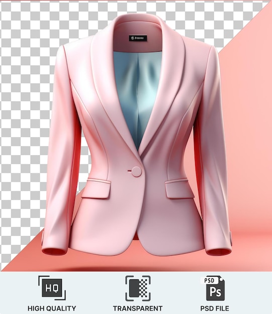 transparent psd a pink suit jacket with a silver button and long arm displayed against a pink wall casting a dark shadow