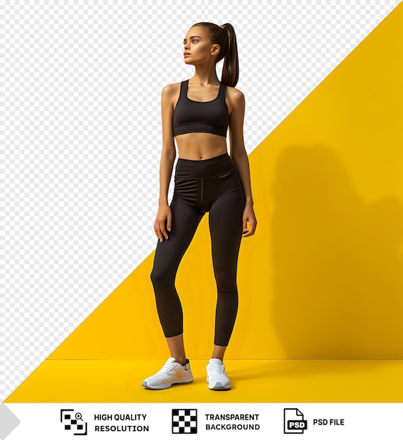 transparent slim girl in tight sportwear standing on the urban background png