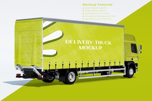 Transport fast delivery truck psd mockup back perspective view