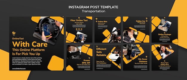 Transportation instagram posts collection with squares