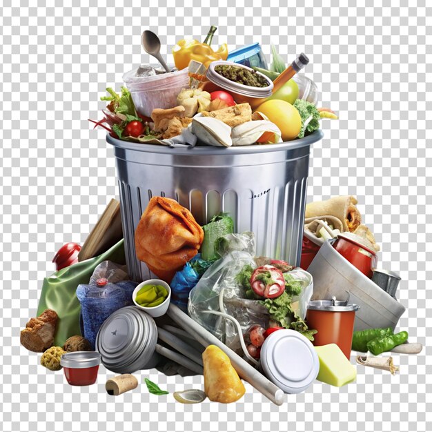 PSD a trash can full of food and trash on transparent background