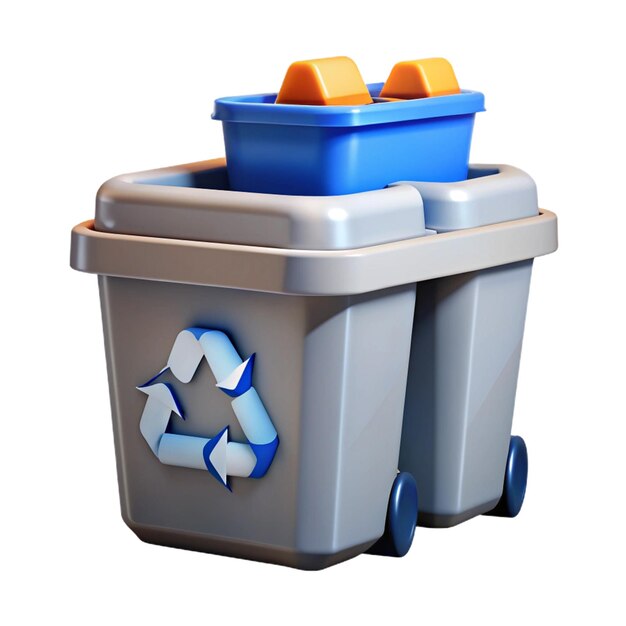 a trash can with a blue recycle logo on it