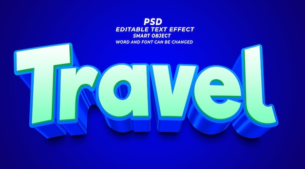 Travel 3d editable text effect photoshop template with background