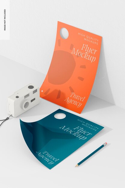 Travel Agency Flyers Mockup, Leaned