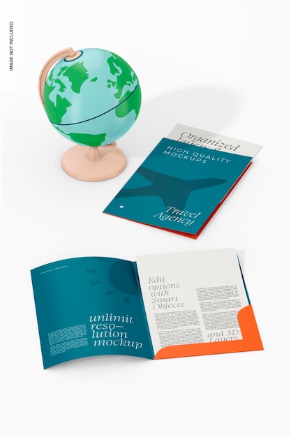 Travel Agency Folders Mockup, Opened and Closed