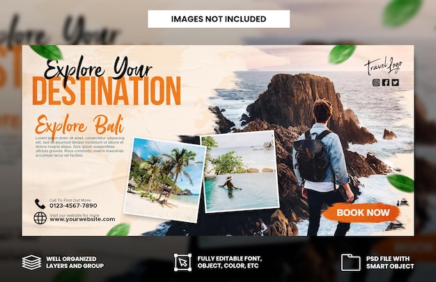 Travel agency holiday vacation facebook cover and web banner template