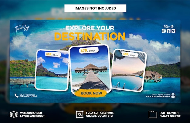 Travel agency holiday vacation facebook cover and web banner template