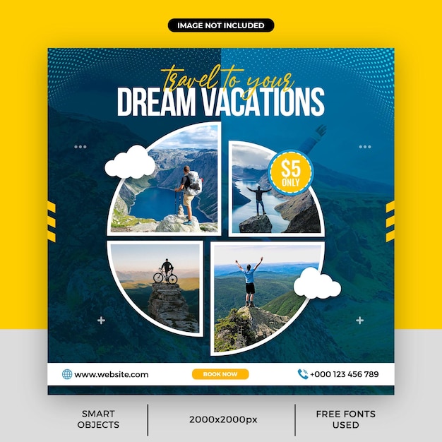 Travel Agency or holiday vacations tour social media Instagram post template