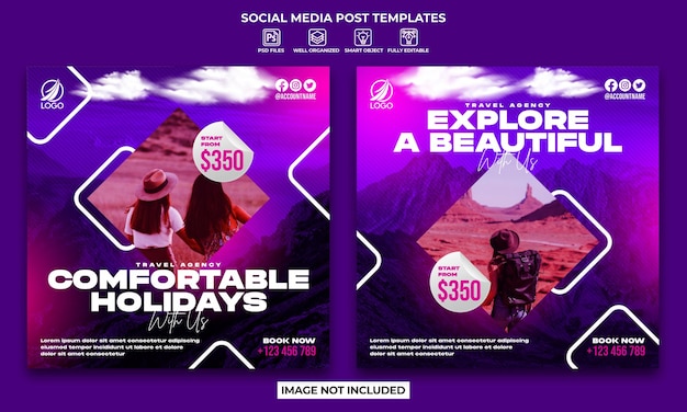 Travel agency poster or social media post collection template