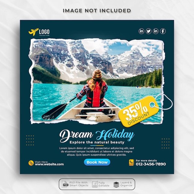 Travel agency social media and Instagram post banner template design