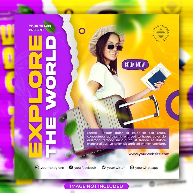 Travel agency world social media post flyer template