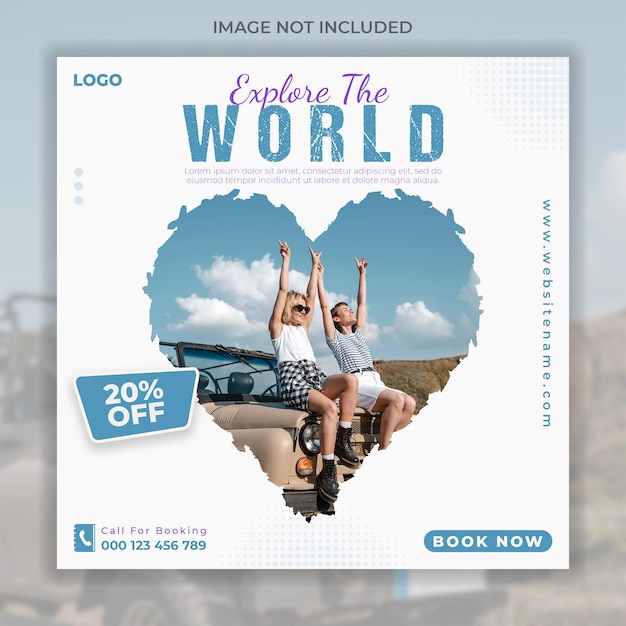 Travel agent and tourism square banner or social media instagram post template