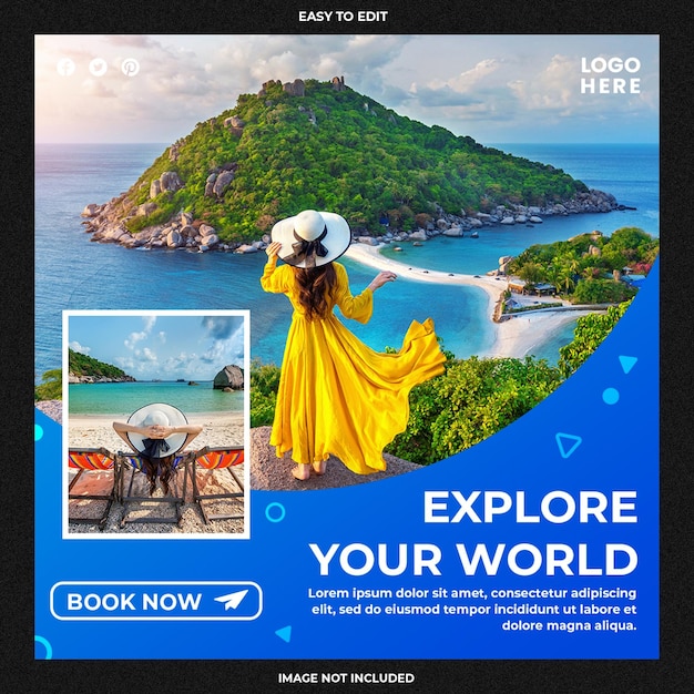 Travel holiday vacation Instagram post or social media banner template