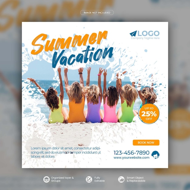 Travel holiday vacation instagram post or social media post template premium psd