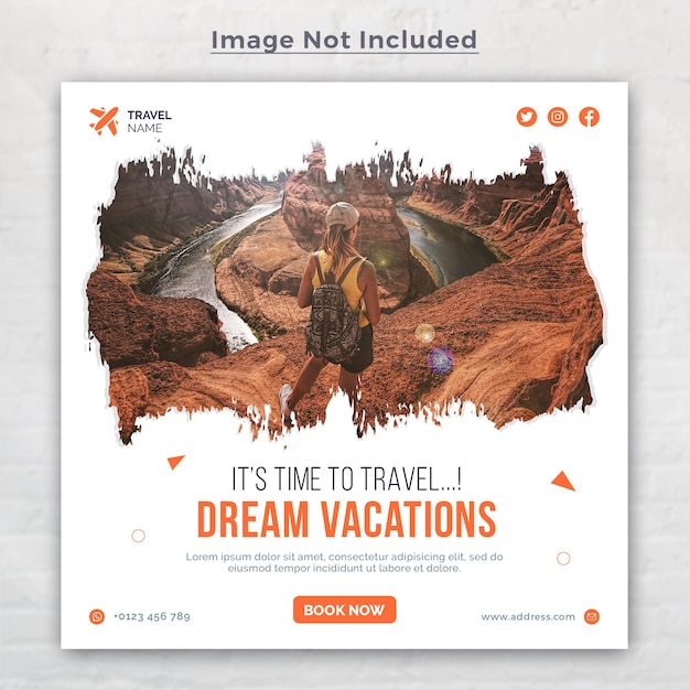 Travel holiday vacation social media banner or square flyer template