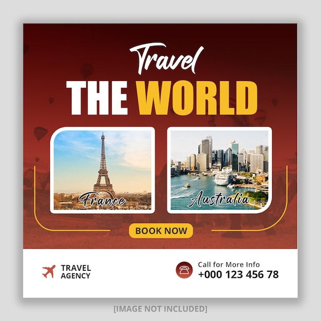 Travel holiday vacation social media post banner or square flyer design template for marketing