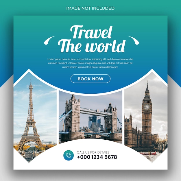 Travel holiday vacation social media post banner or square flyer design template