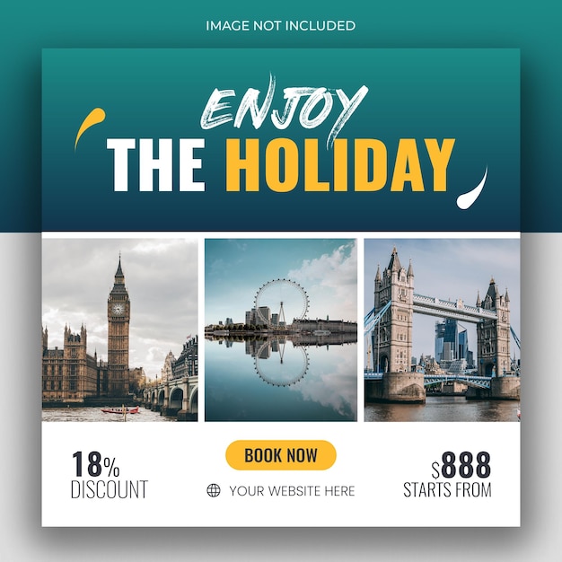 Travel holiday vacation social media post banner or square flyer design template